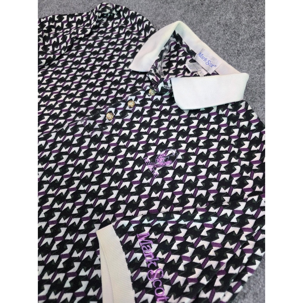 Mark Scot Retro Polo Shirt Mens Large Black Purple Geometric The Reserve Vintage